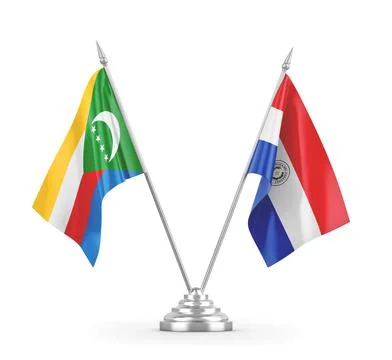 Paraguay and Comoros table flags isolated on white 3D rendering Stock-Illustration