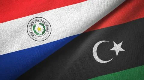 Paraguay and Libya two flags textile cloth, fabric texture Stock Illustration