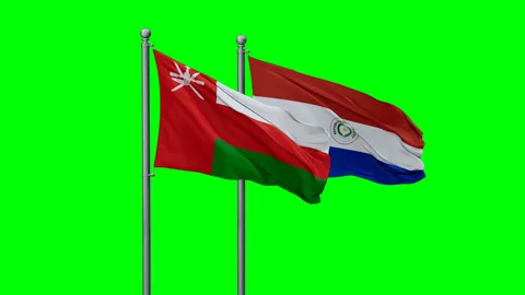 Paraguay and Oman two flags Stock Footage 291859281