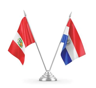 Paraguay and Peru table flags isolated on white 3D rendering Stock Illustration
