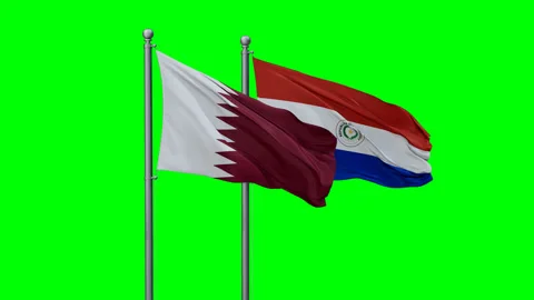 Paraguay and Qatar two flags Stock Footage 291190296
