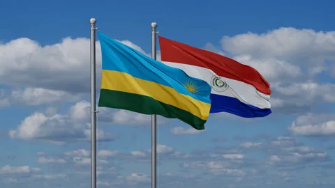 Paraguay and Rwanda two flags Stock Footage 287953072