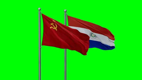 Paraguay and Soviet Union two flags Stock Footage 290067471