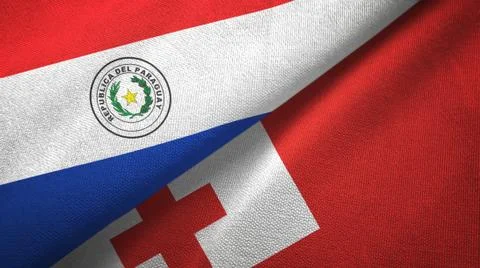 Paraguay and Tonga two flags textile cloth, fabric texture Stock-Illustration