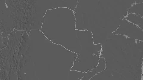 Paraguay. Bilevel elevation map with surface waters 스톡 일러스트