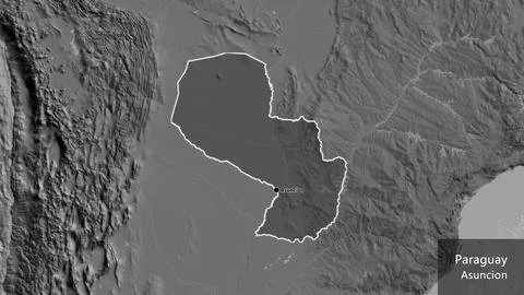 Paraguay border shape overlay. Outlined. Bilevel. Labels 스톡 일러스트
