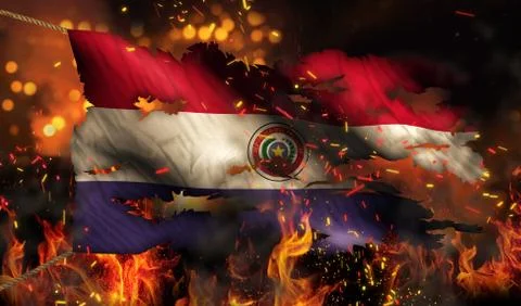 Paraguay burning fire flag war conflict night 3d イラスト素材