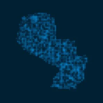 Paraguay dotted glowing map. Shape of the country with blue bright bulbs. V.. イラスト素材
