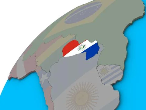 Paraguay with flag on 3D globe 스톡 일러스트