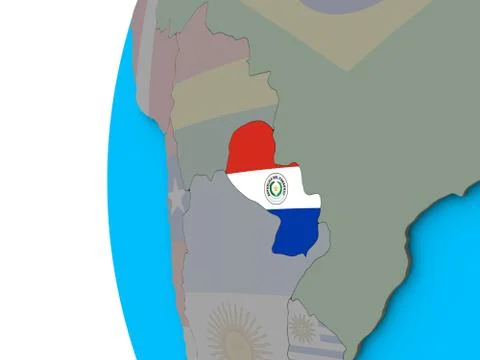 Paraguay with flag on 3D globe Stock Illustration