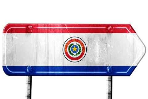 Paraguay flag, 3D rendering, road sign on white background Stockillustratie