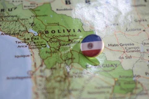 Paraguay flag drawing pin on the map Stock Photos