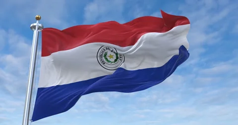 Paraguay flag with flagpole waving in rolling clouds looping, 4K (Perfect Loop) 库存影片 277481586