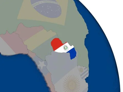 Paraguay with flag on globe Stock Illustration