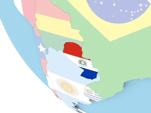 Paraguay with flag on globe 스톡 일러스트