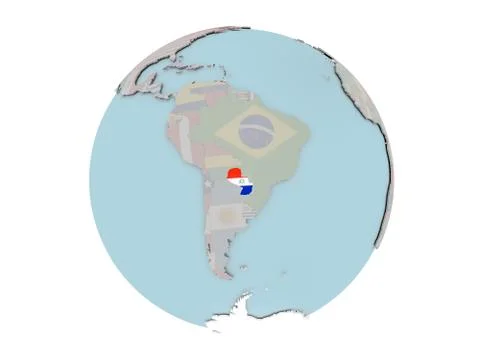 Paraguay with flag on globe Stock Illustration