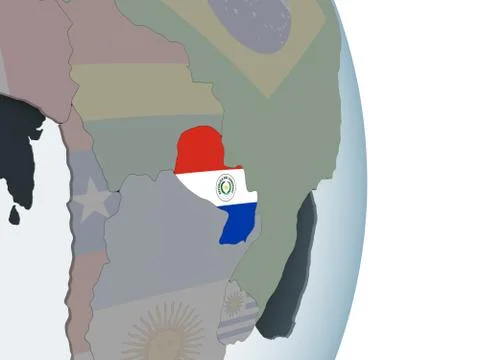 Paraguay with flag on globe Illustrazione stock