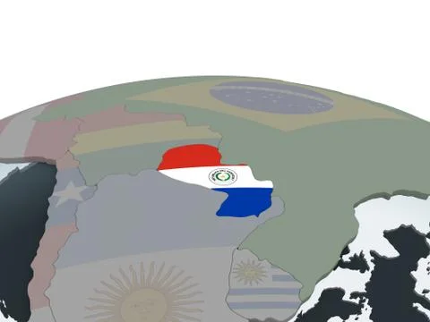Paraguay with flag on globe 스톡 일러스트