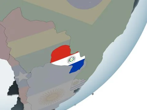 Paraguay with flag on globe Stockillustratie
