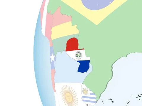 Paraguay with flag on globe Illustrazione stock