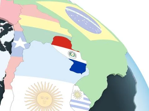 Paraguay with flag on globe 스톡 일러스트