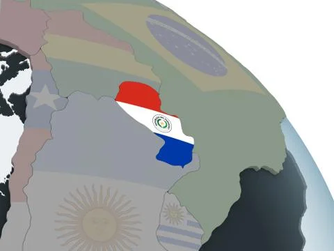 Paraguay with flag on globe 스톡 일러스트