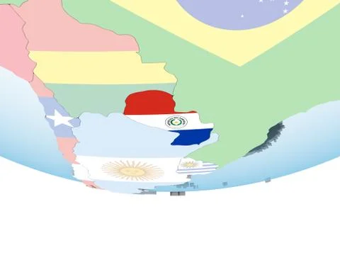 Paraguay with flag on globe Illustrazione stock