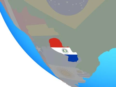 Paraguay with flag on globe Illustrazione stock