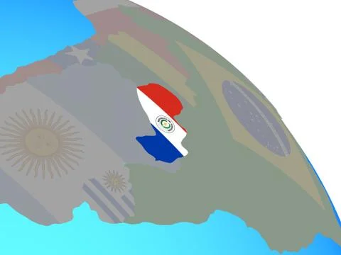 Paraguay with flag on globe 스톡 일러스트