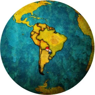 Paraguay flag on globe map 库存插图