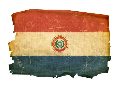 Paraguay flag old, isolated on white background. Stock Photos