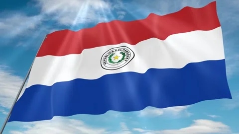 Paraguay Flag Seamless Loop 4k 60fps on Sky Background Stock Footage 341763678