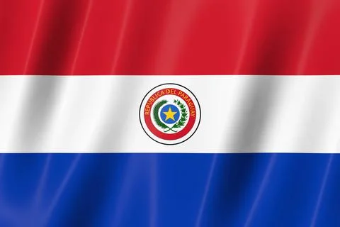 Paraguay flag of silk-3D panoramic  illustration イラスト素材
