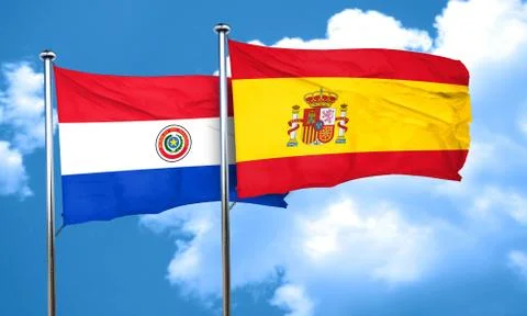 Paraguay flag with Spain flag, 3D rendering 스톡 일러스트