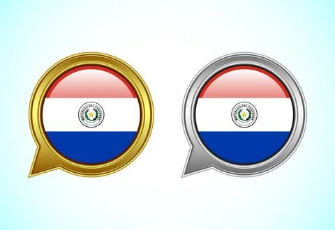 Paraguay flag speech bubble. Speaking flag icon in gold and silver color イラスト素材