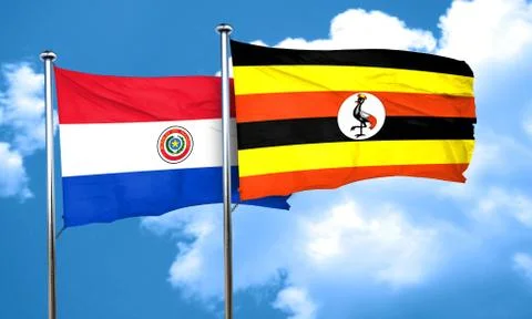 Paraguay flag with Uganda flag, 3D rendering 스톡 일러스트
