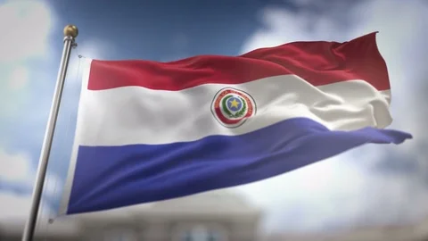 Paraguay Flag Waving Slow Motion 3D Rendering Blue Sky Background - Seamles.. Stock Footage 75480074