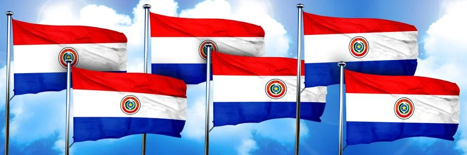 Paraguay flags, 3D rendering, on a cloud background Illustrazione stock