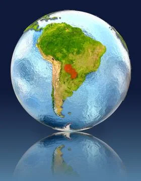 Paraguay on globe with reflection Illustrazione stock