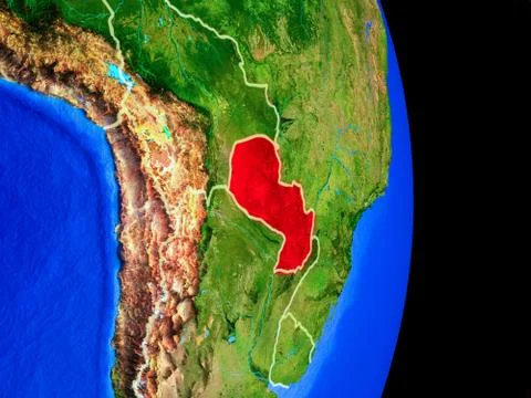 Paraguay on globe from space 스톡 일러스트