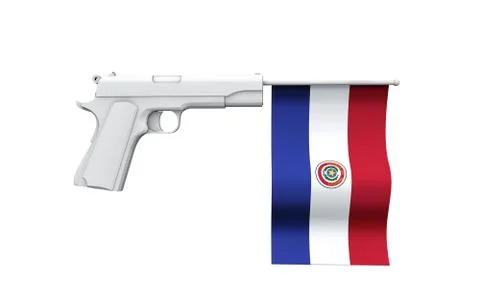 Paraguay gun control concept. Hand gun with national flag Illustrazione stock