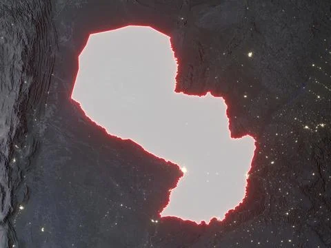 Paraguay highlighted on night map イラスト素材