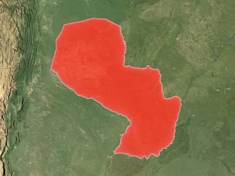 Paraguay highlighted on realistic map Stock Illustration