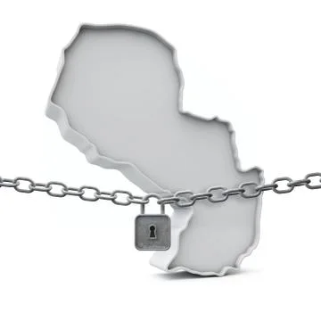Paraguay lockdown concept. Map with lock and chain. 3D Render イラスト素材