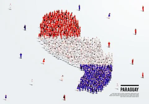 Paraguay Map and Flag. A large group of people in the Paraguay flag color. Stock Illustration