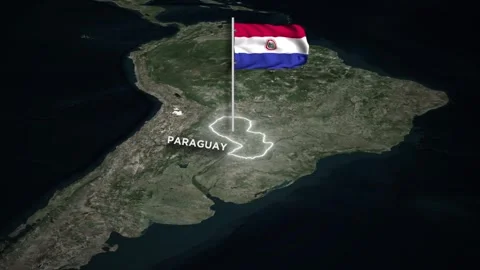 Paraguay Map Animation, 3D Waving of National Flag, Glowing Border on World Map Vídeos de archivo 333852535