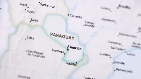 Paraguay on a Map (with Defocus) Stock Footage 89776592