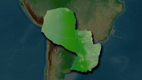 Paraguay map - extract. Shadow. Physical. Labels Stock Footage 322796819
