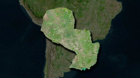 Paraguay map - extract. Shadow. Satellite. Labels Stock Footage 322794181