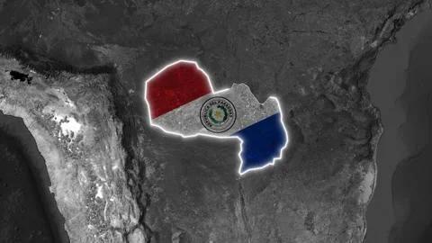Paraguay map with flag animated on a global satellite view video footage motion Vídeo Stock 344747376